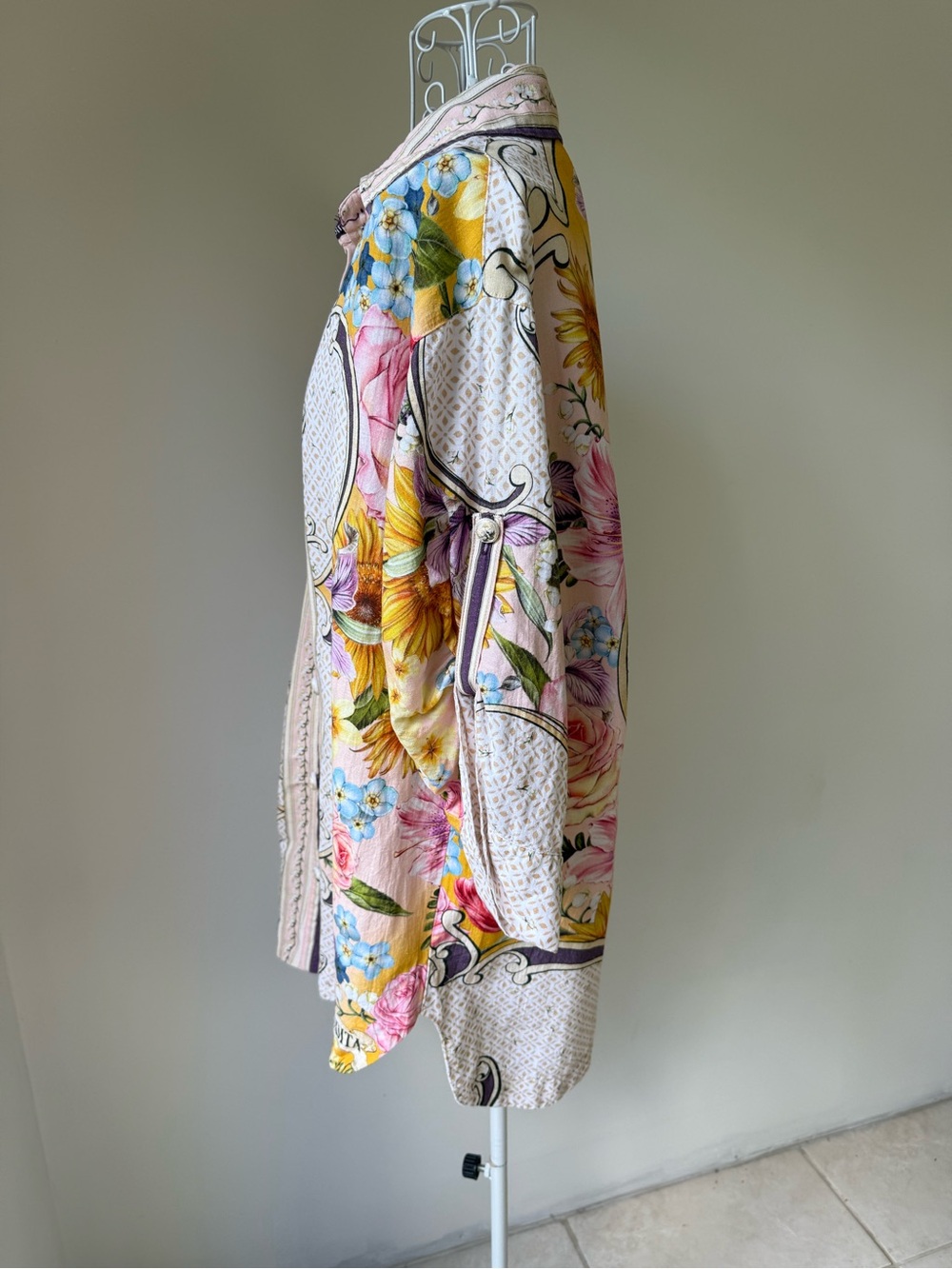 Agua Bendita Chrissy Dreamin Floral Linen Blend Button Down Shirt Size S - Picture 7 of 11